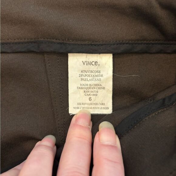 Vince Ponte Stretch Knit Chocolate Brown Leggings Pants Flat Front Waist Size 6 - Picture 3 of 7